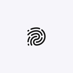 D letter initial logo as fingerprint identity - black and white
