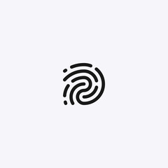 D letter initial logo as fingerprint identity - black and white