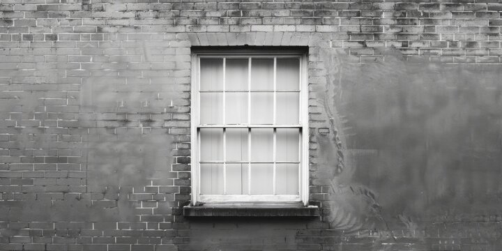 A classic black and white photo of a window on a brick building. Suitable for architectural projects