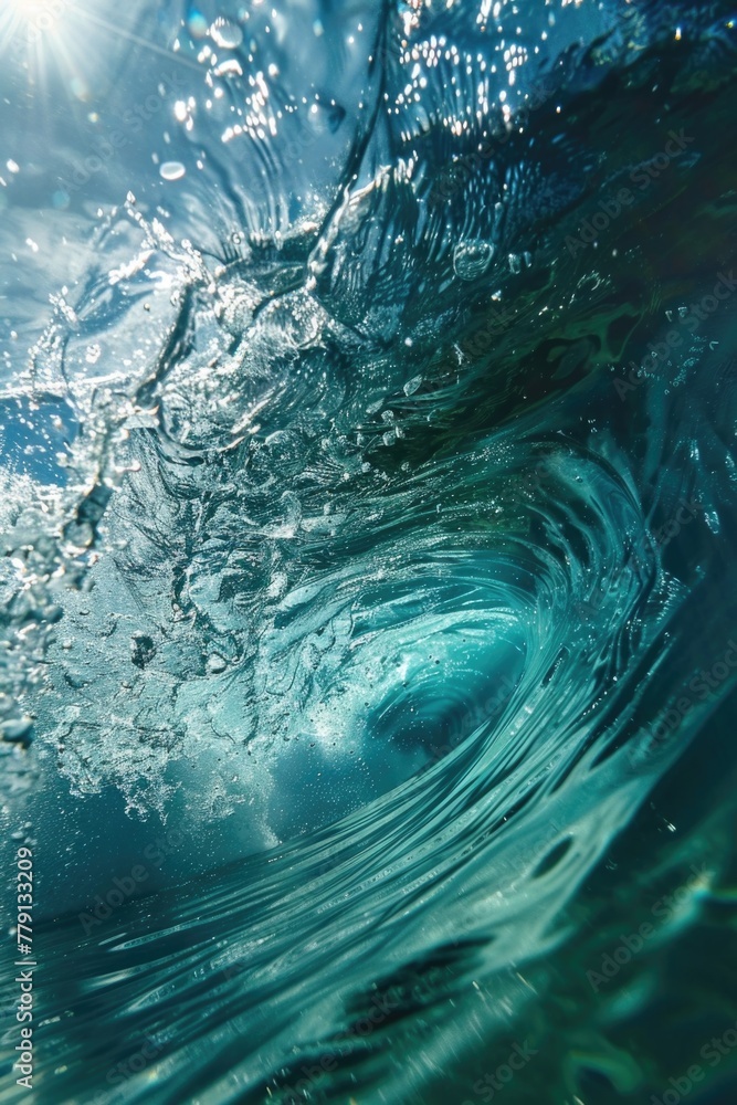 Poster detailed view of a wave in the ocean, perfect for nature backgrounds