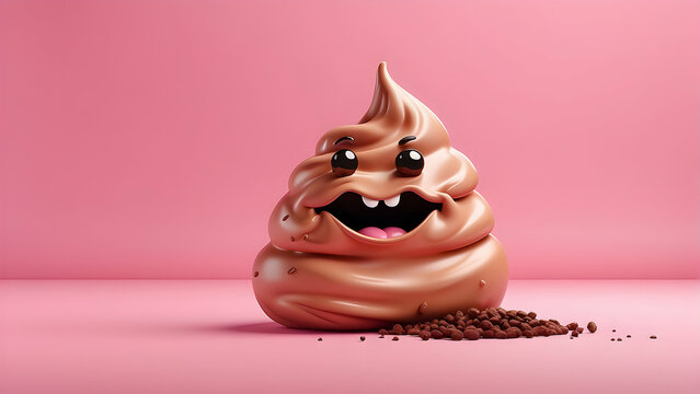 A high-quality 3D illustration of a smiling poop emoji character on a pink background, which represents a concept in a playful and humorous way