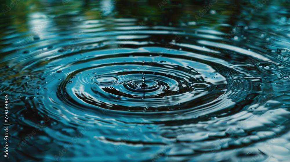 Poster Detailed view of a single water drop in a pond. Suitable for nature and environment concepts