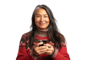 Native American With Phone Smiling