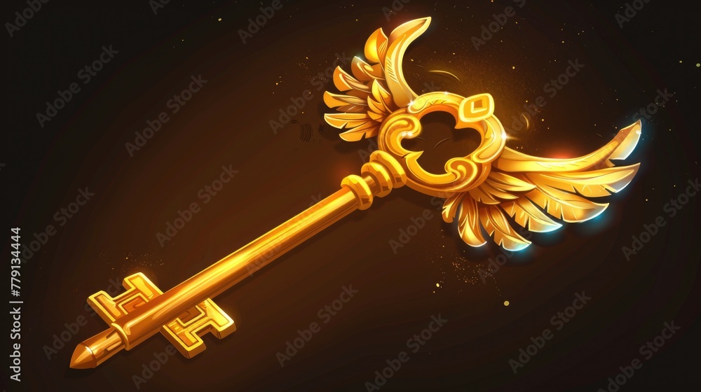 Poster A unique golden key with wings, suitable for various concepts and designs