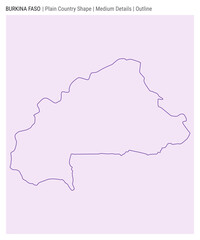 Burkina Faso plain country map. Medium Details. Outline style. Shape of Burkina Faso. Vector illustration.