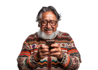 Elder Native American Man using Smartphone