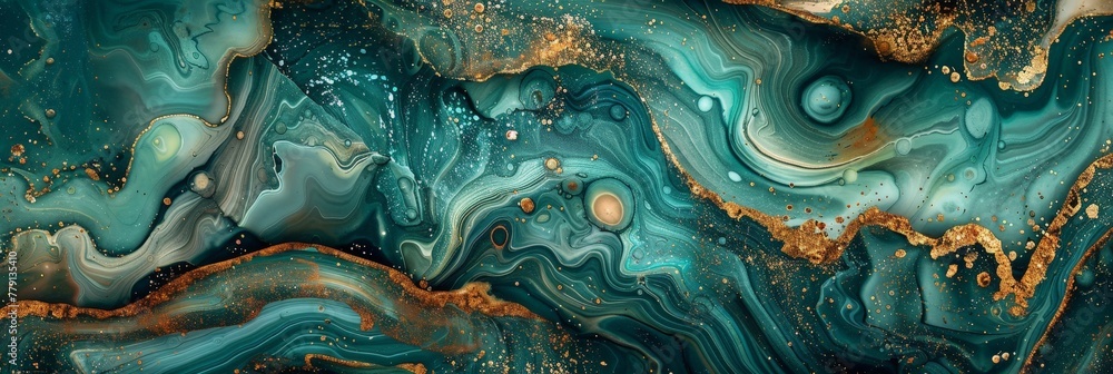 Aufkleber Rich gold intertwines with deep blues in a dynamic abstract painting, creating a striking contrast and sense of depth
