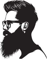 Black silhouette of Hipster hair and beards. Fashion concept on white background