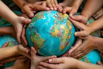 Children Holding Globe Together