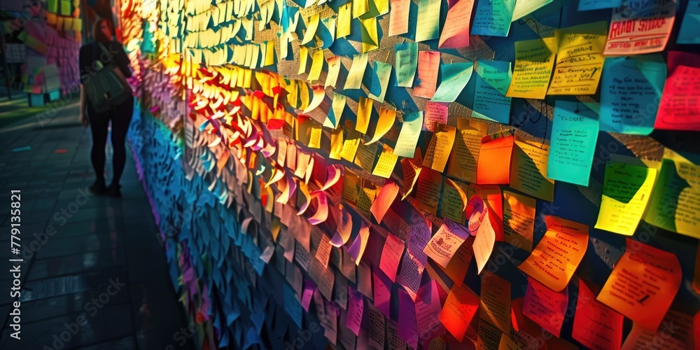 Poster a wall covered in colorful post-it notes. great for office or organization concepts