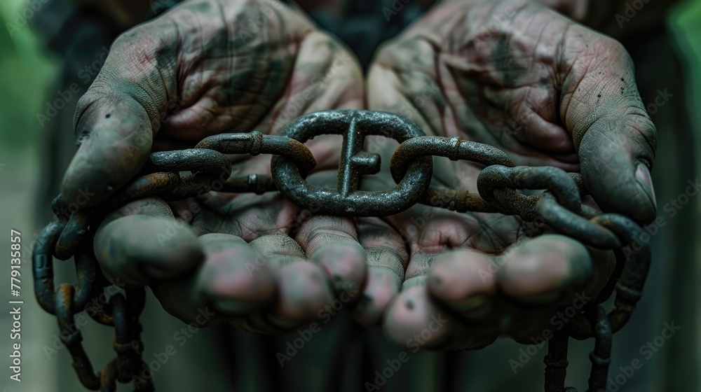 Aufkleber A person holding a chain with a pair of hands. Suitable for concepts of teamwork and collaboration