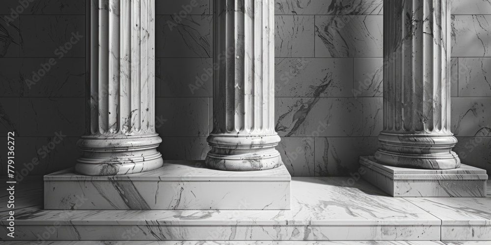 Poster a black and white photo of three columns. perfect for architectural projects