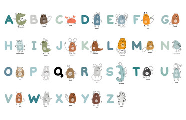 alphabet zoo  vector illustration set