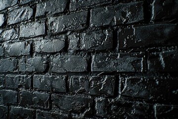 A black brick wall with water droplets. Suitable for industrial and texture backgrounds