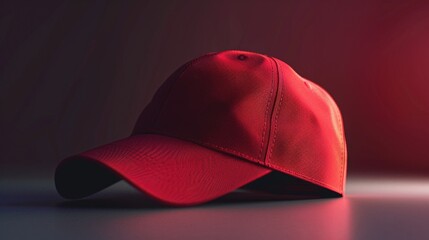 A red baseball cap sitting on a table. Ideal for sports or casual lifestyle themes