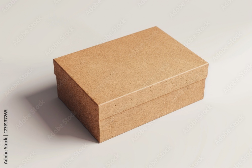 Poster simple image of a brown cardboard box on a white surface. suitable for packaging or delivery concept