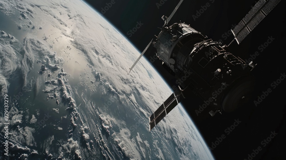 Poster A stunning view of Earth from a space station. Ideal for science and technology concepts