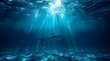 underwater deep sea bottom blue ocean landscape with sun rays nature background AI generated