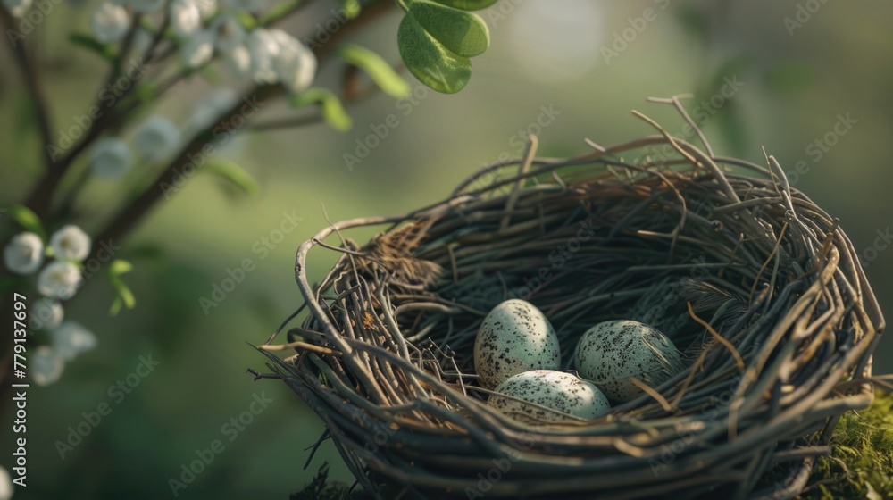 Aufkleber a bird nest with three eggs. ideal for nature and wildlife concepts