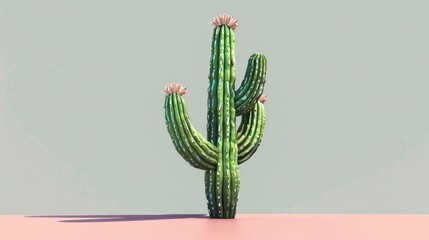 A vibrant green cactus plant on a bright pink surface. Perfect for adding a pop of color to any...