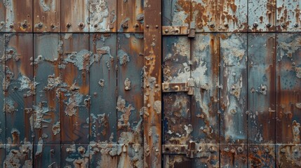 Detailed view of a weathered metal door, suitable for industrial concepts