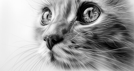A hyper realistic artistic depiction of a cat meticulously drawn with pencil capturing intricate details - 779137860