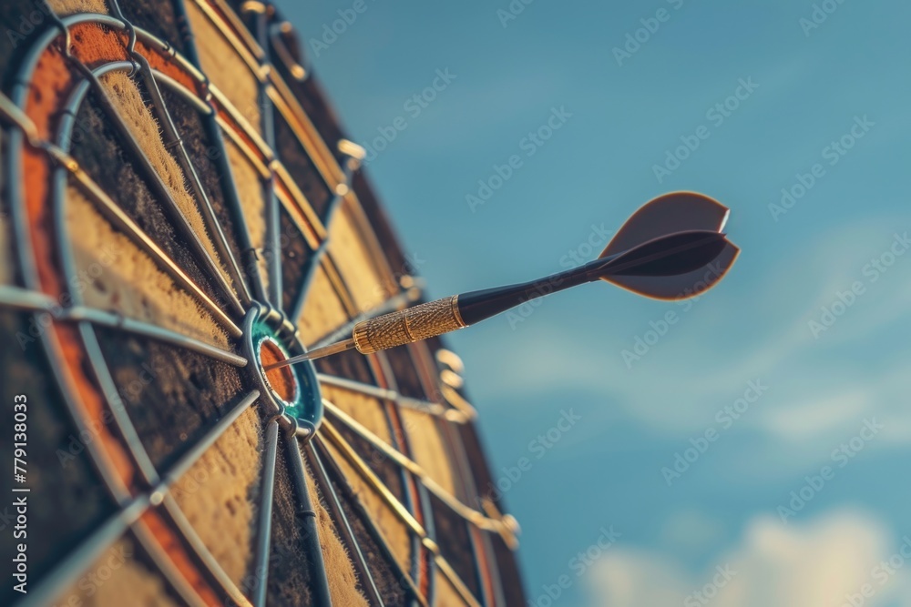 Aufkleber close up of a dart hitting the bullseye target. ideal for business success concepts