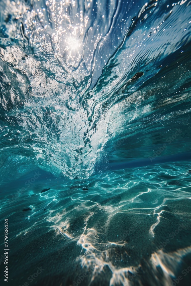 Poster detailed shot of a wave in the ocean, suitable for various projects