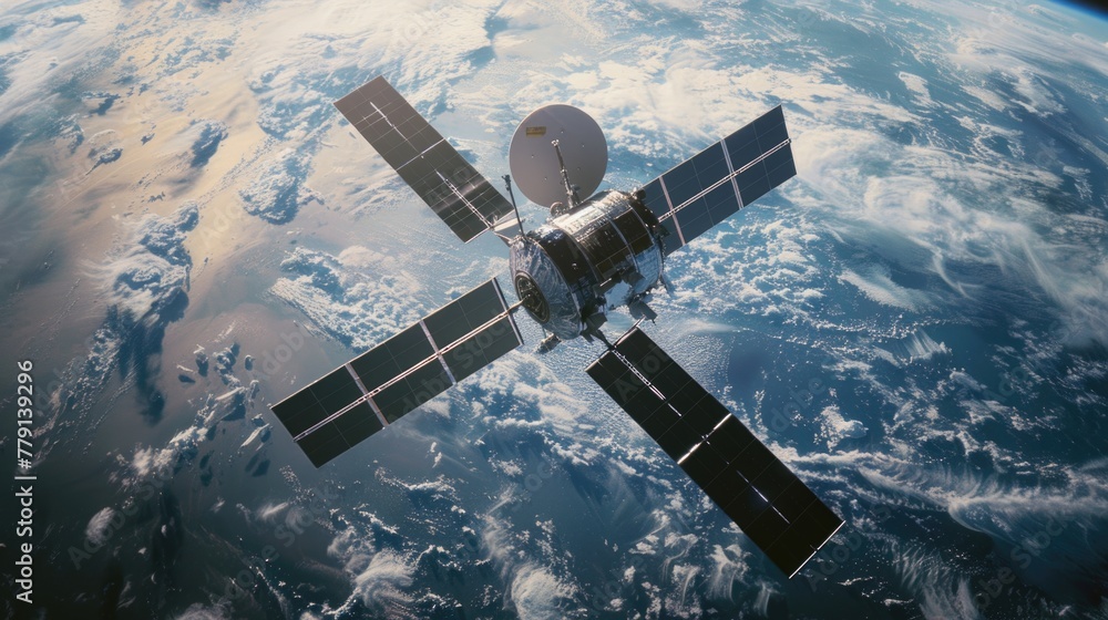 Aufkleber a satellite positioned in the center of the earth. ideal for science and technology concepts