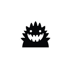 Black spiky monster silhouette on white.
