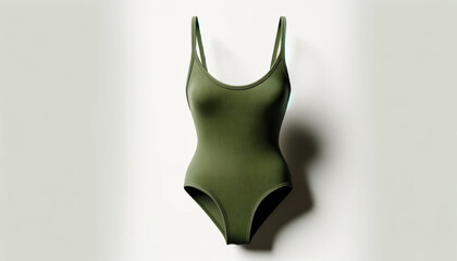 Contemporary Olive-Green Tank Swimsuit with High-Cut Design and Sleek Contours