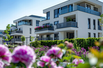 A vibrant bunch of flowers stands gracefully in front of a majestic building, adding a pop of color to the urban landscape