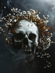 skull with dried flowers.