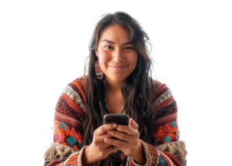 Native American with Phone, Gazing Forward