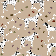 Dalmatian dog silhouette standing seamless pattern