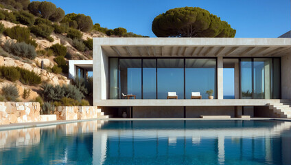 Lujosa villa de estilo contemporáneo y líneas rectas  con piscina y vista al mar en la costa mediterránea