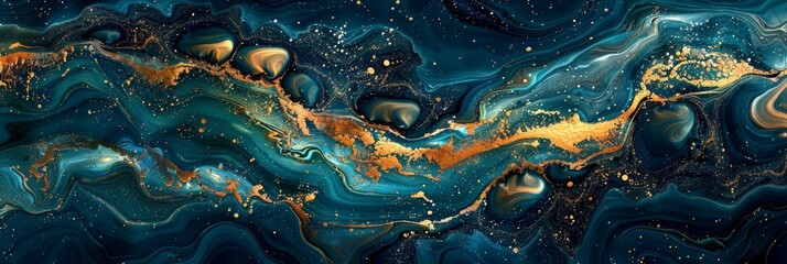 swirls of gold and blue colors blending harmoniously, creating a sense of serenity and luxury - obrazy, fototapety, plakaty