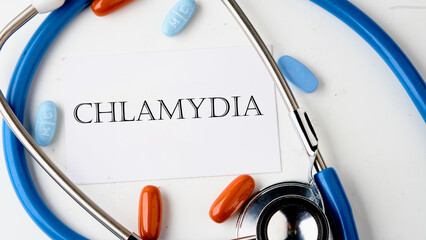 Medical concept. Word Chlamydia. on the card on a white background. Concept photo