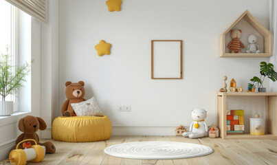 Mockup wall in the children's room on white wall background, Scandinavian style children room
