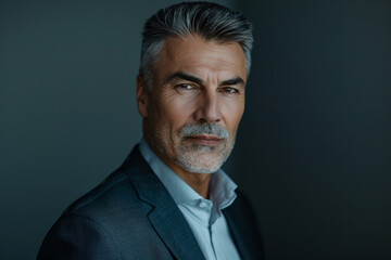 A man with gray hair and a beard is wearing a suit