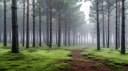 Naklejka premium misty morning in the forest.