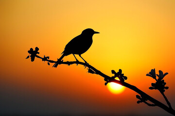 Birds chirping melodiously at dawn, welcoming the day with songs of delight