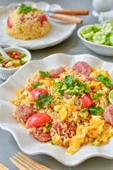 fried rice with fermented pork and eggs, thai cusine, home cooked, 