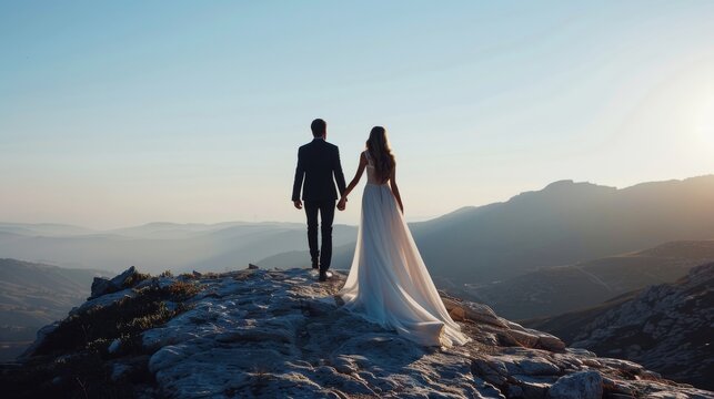 Bride and groom at a mountain overlook, concept of eloping and destination weddings
