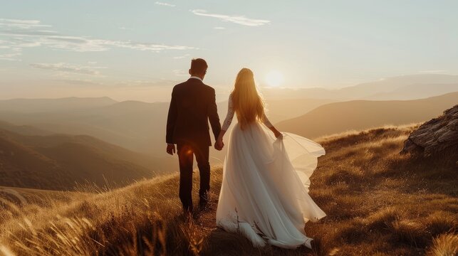 Bride and groom at a mountain overlook, concept of eloping and destination weddings
