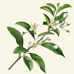 Obraz premium green twigs with leaves and flowers.