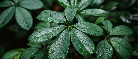  water-clinging droplets adorn its leafy foreground