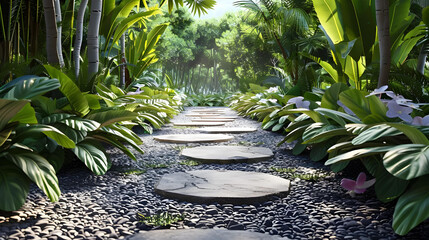 A gravel path winding through a vibrant garden - Ai Generated