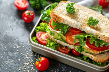 Vegetables and wholegrain bread. Small lunch snack. Healthy food. Generative AI