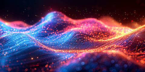Obraz premium Dynamic digital waves with a sparkling light effect, symbolizing connectivity and data flow.